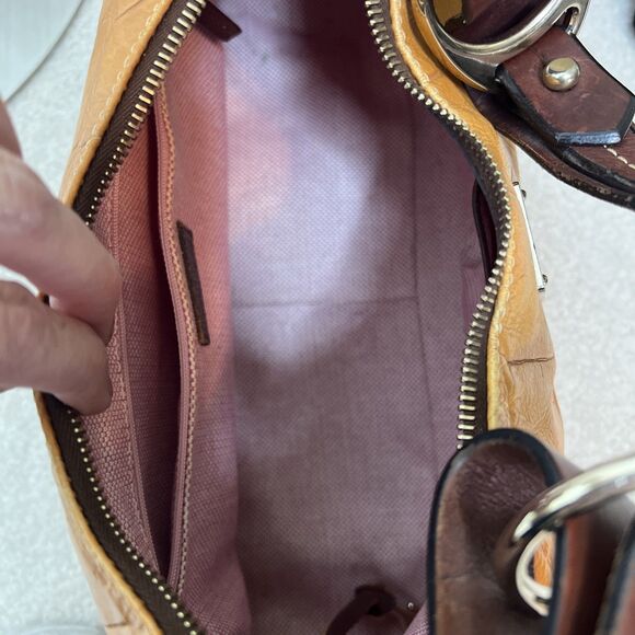 Dooney & Bourke Nile Shoulder Hobo Bag Vintage Yellow Croc Embossed Leather - Picture 16 of 16